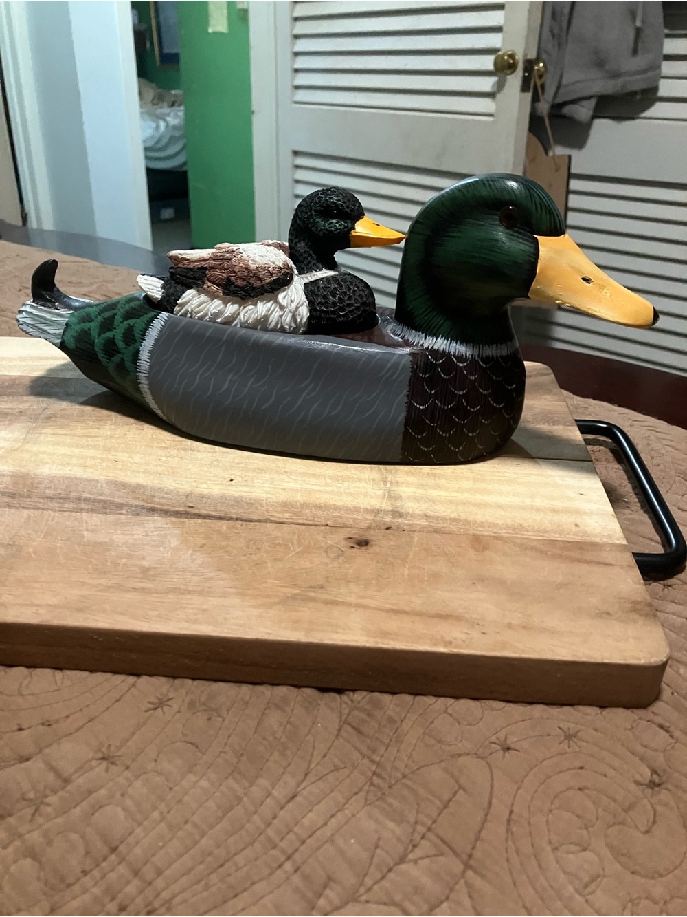 Hand-Painted Mallard Drake in Duck Décor Figurine - Green & Yellow